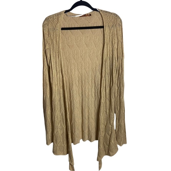 Belldini Size Xl Open Knit Cardigan Sweater Netural Brown Metallic Gold Boho - Picture 1 of 6